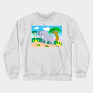 cheerful cartoon elephant in the jungle Crewneck Sweatshirt